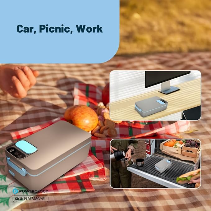 Powerology Lumo Portable Heated Lunch Box 1L – 4000mAh Battery – Grey Blue