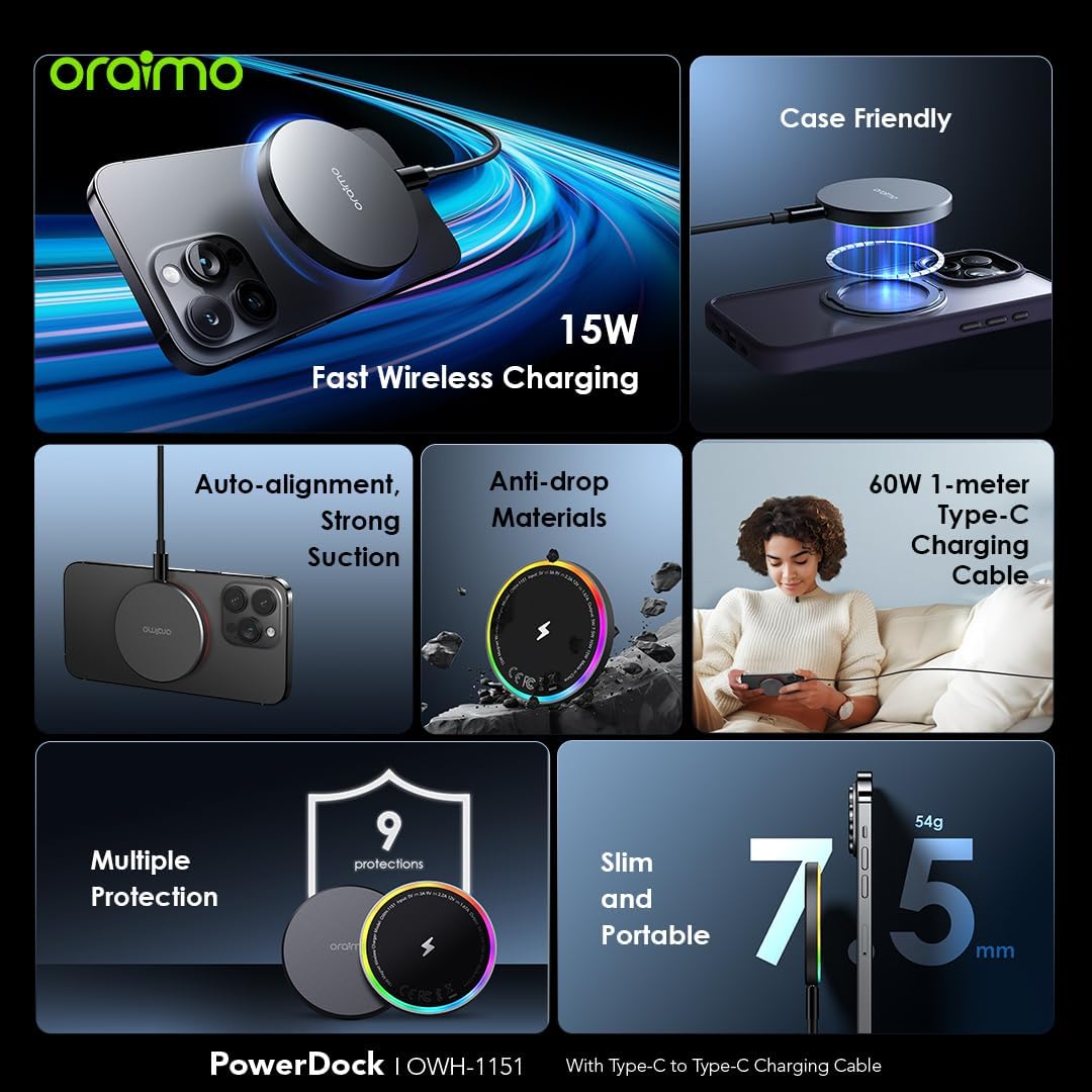 ORAIMO 15w Safe & Fast Wireless Charging - PowerDock - Chrome OWH-1151