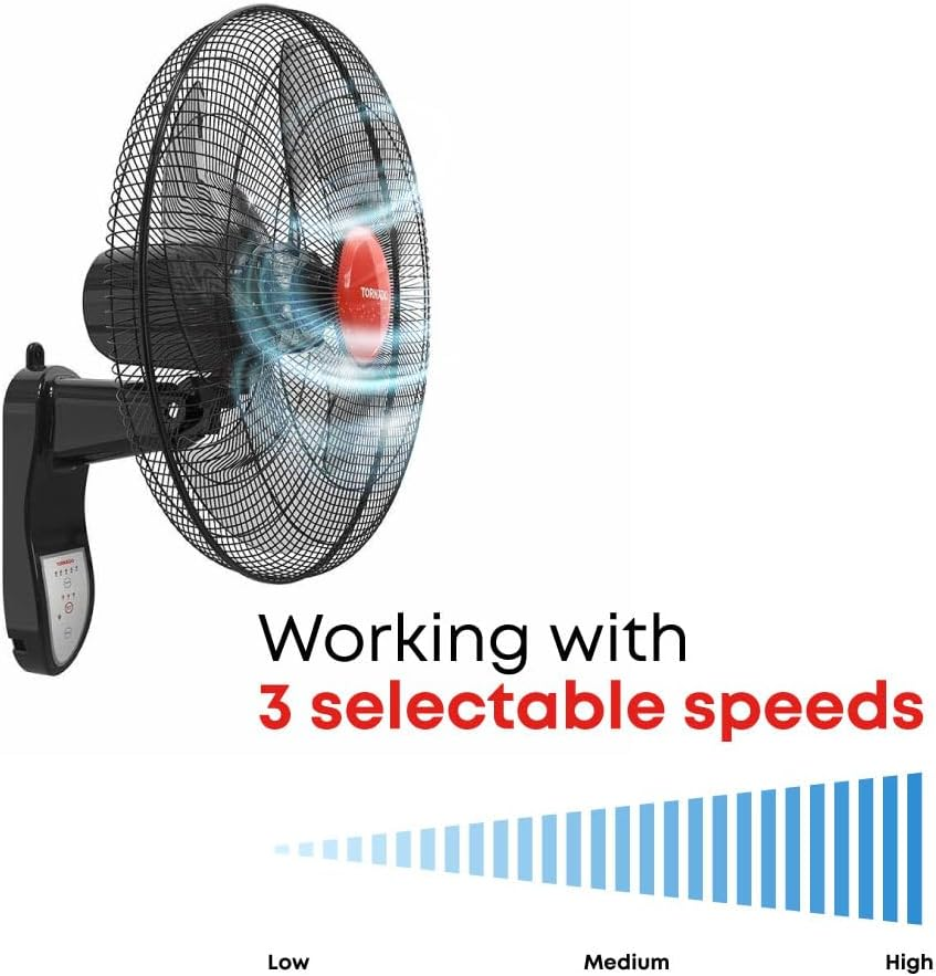 Tornado Wall Fan 18 inch 3 Speed Levels 4 Blades with Remote Control 220 W EPS-18R