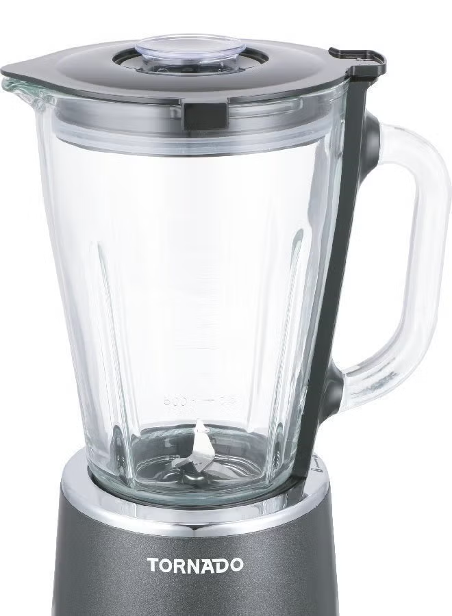 Tornado 1.5L Glass Jar Blender 500W Motor 2 Speeds & Pulse Control Stainless Steel Blades For Ice Crushing Grey - Tbl9003-Gs