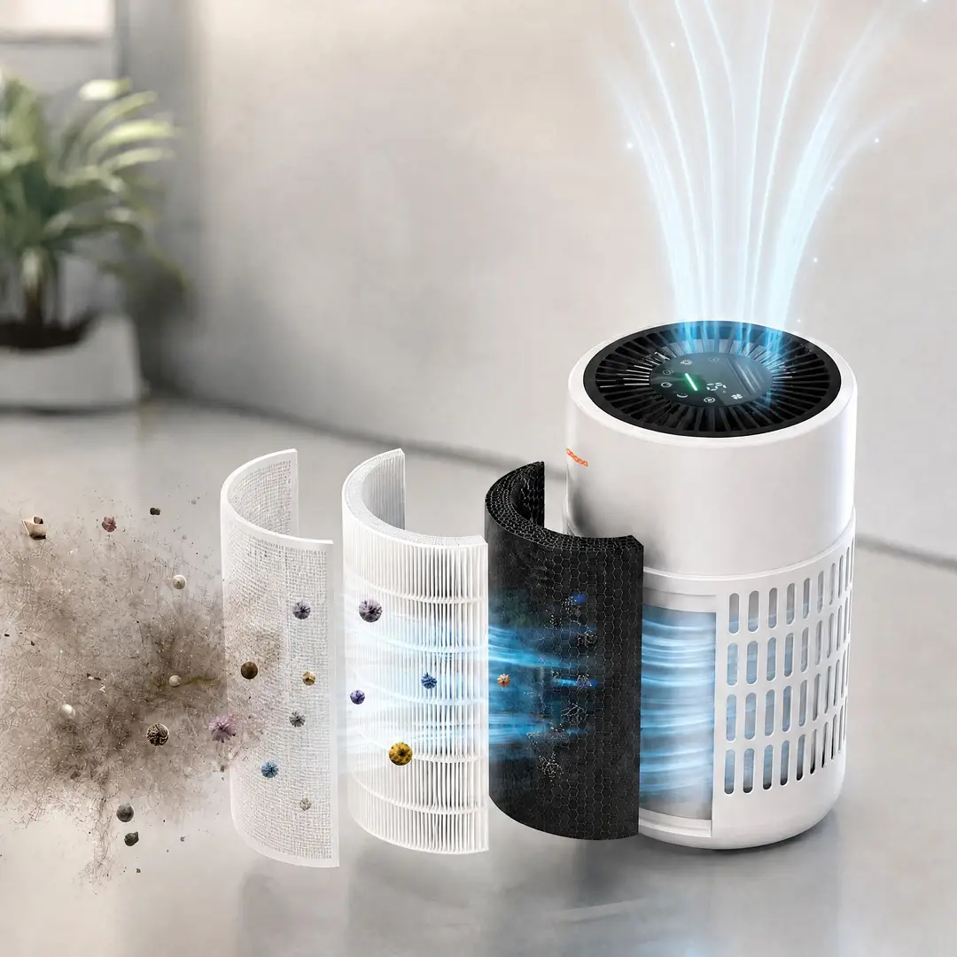 Porodo Lifestyle Compact Air Purifier with H13 HEPA Filtration Remote Control & Essential Oil Diffuser - White