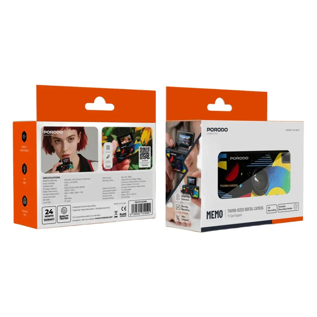 Porodo Lifestyle Memo Thumb-Sized Digital Camera with TF Card Support BLACK