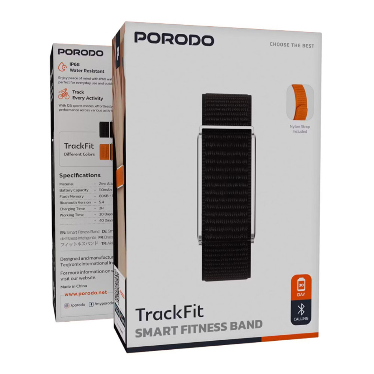 Porodo TrackFit Screenless Fitband with Black and Orange Strap
