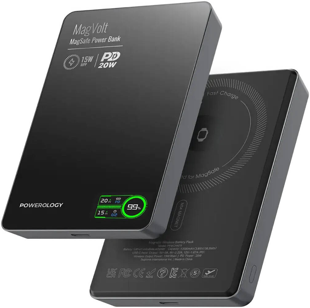 Powerology MagVolt 10000mAH TFT Slim Wireless powerbank