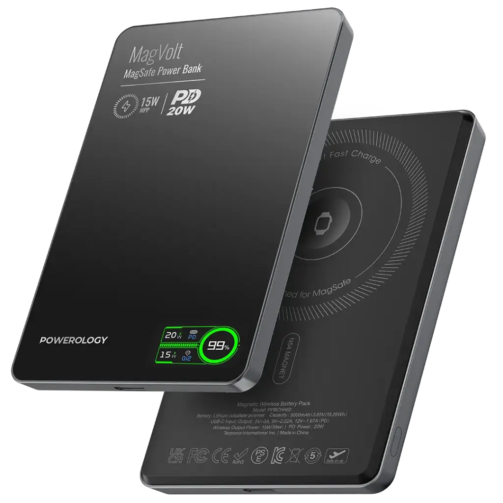 Powerology MegaVolt Powerbank 5000mAH TFT Display Ultra Slim Magnetic Wireless