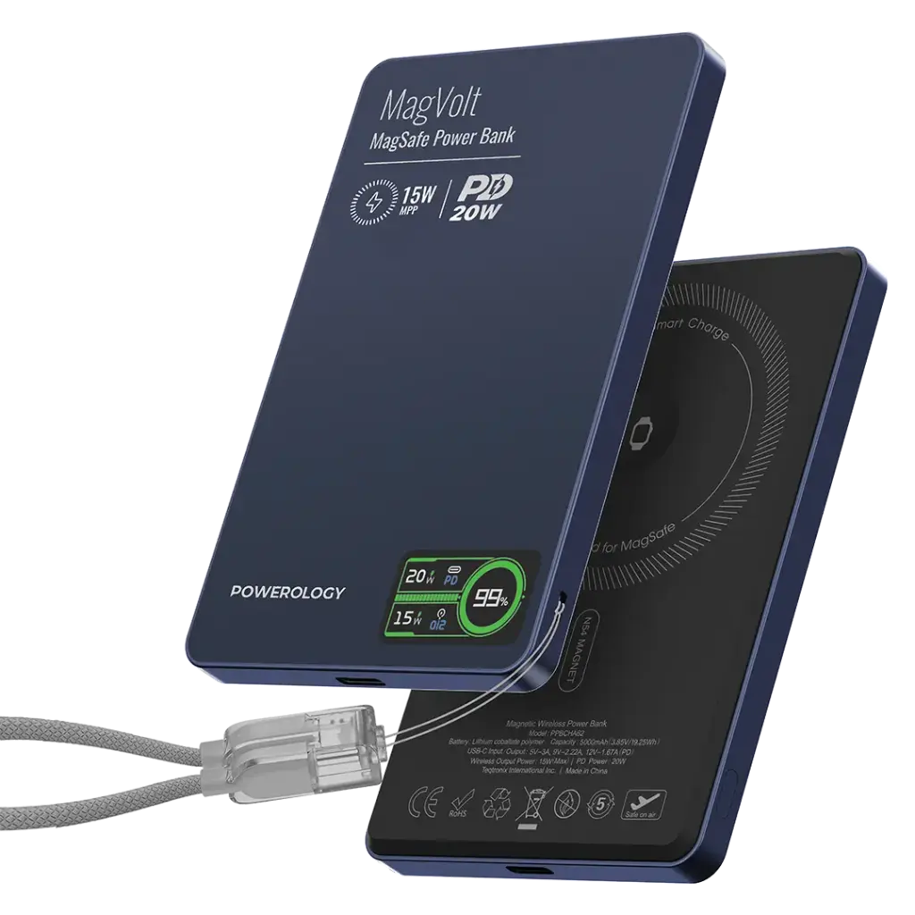 Powerology MegaVolt Powerbank 5000mAH TFT Display Ultra Slim Magnetic Wireless