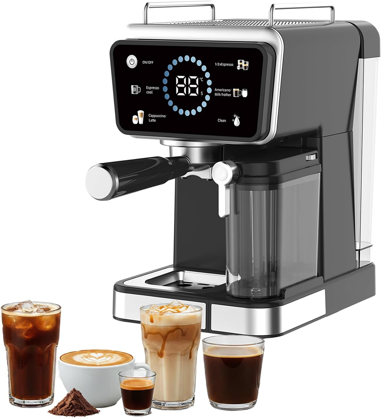 LePresso Réveil 20 Bar Espresso Coffee Maker with Milk Frother and Touch Display - Black