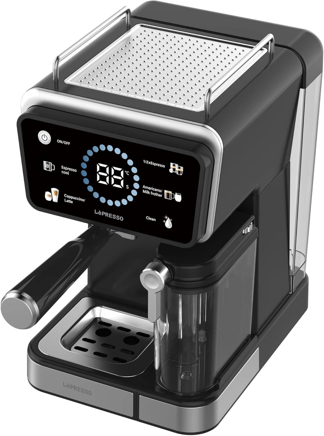 LePresso Réveil 20 Bar Espresso Coffee Maker with Milk Frother and Touch Display - Black