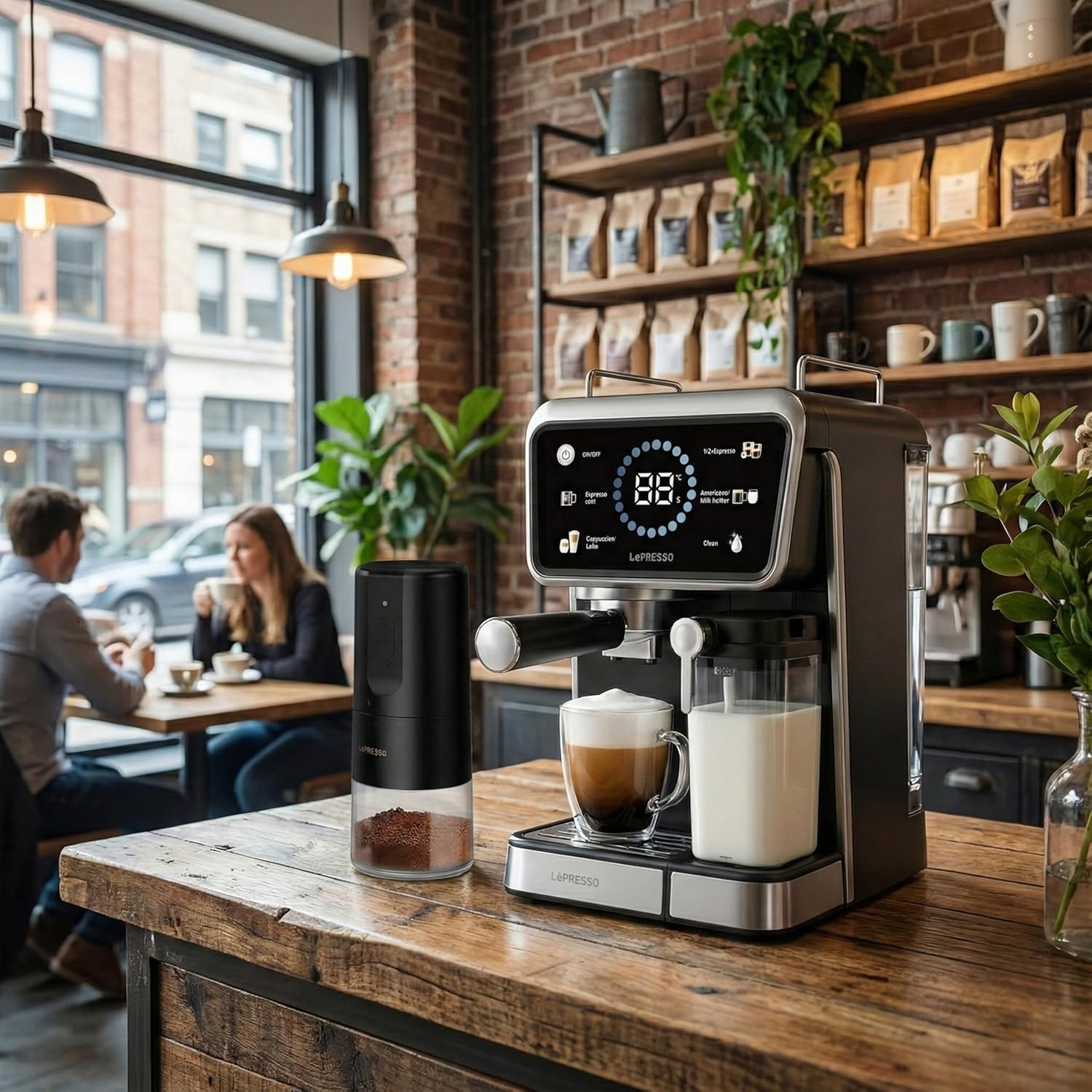 LePresso Réveil 20 Bar Espresso Coffee Maker with Milk Frother and Touch Display - Black