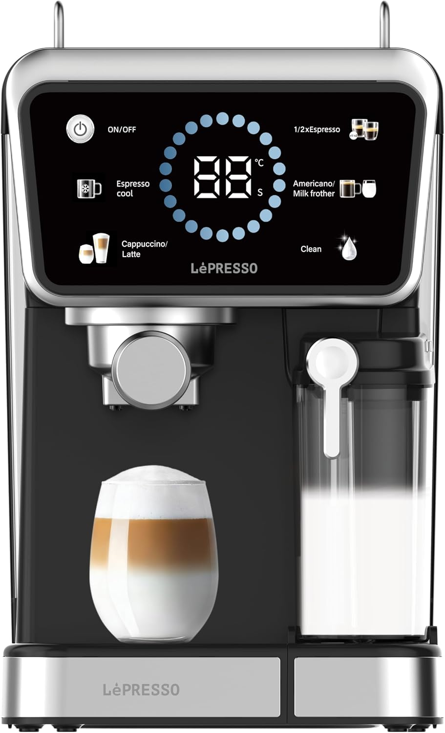 LePresso Réveil 20 Bar Espresso Coffee Maker with Milk Frother and Touch Display - Black