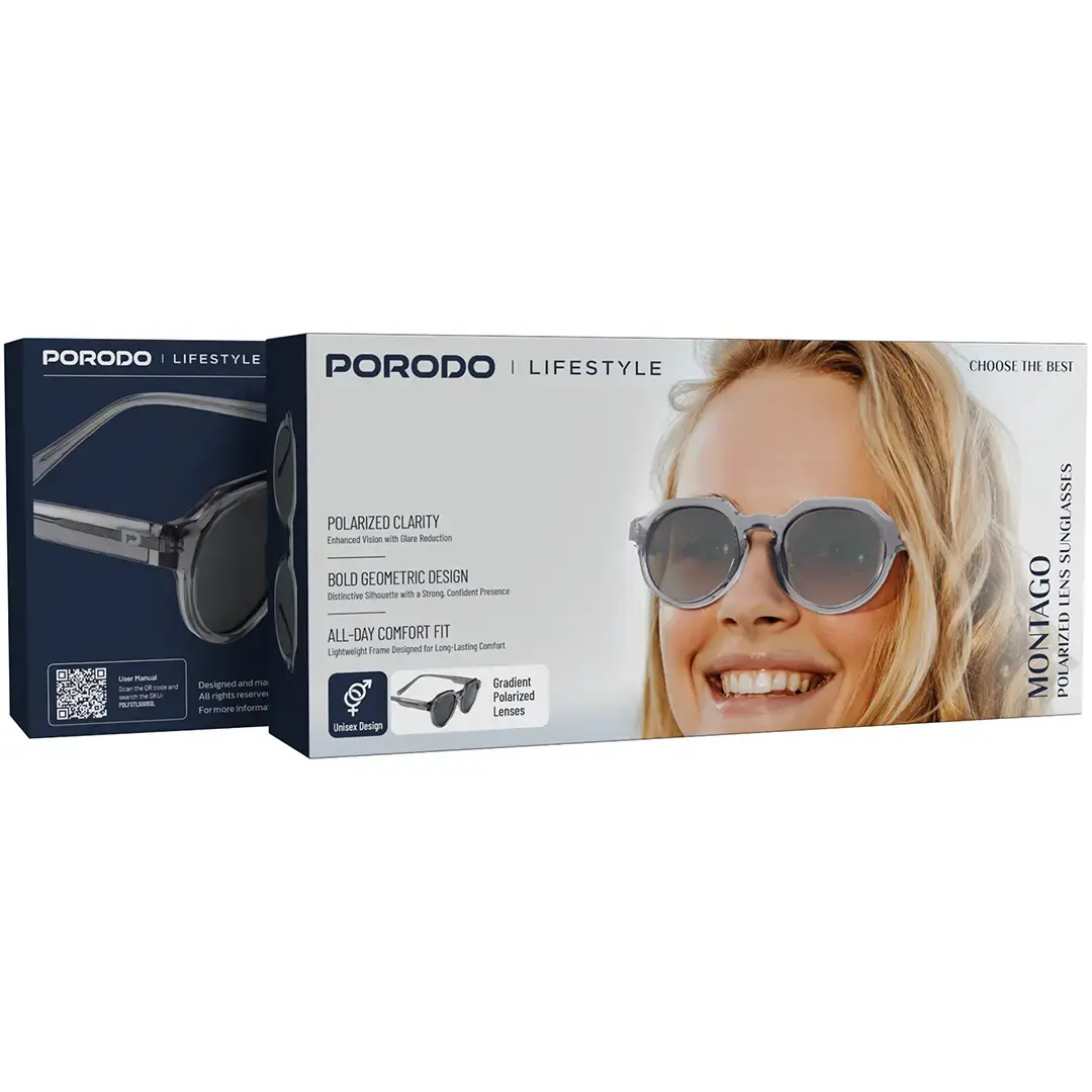 Porodo Montago Lifestyle Distinct Geometric Frame Sunglass With Polarized Lens - Silver