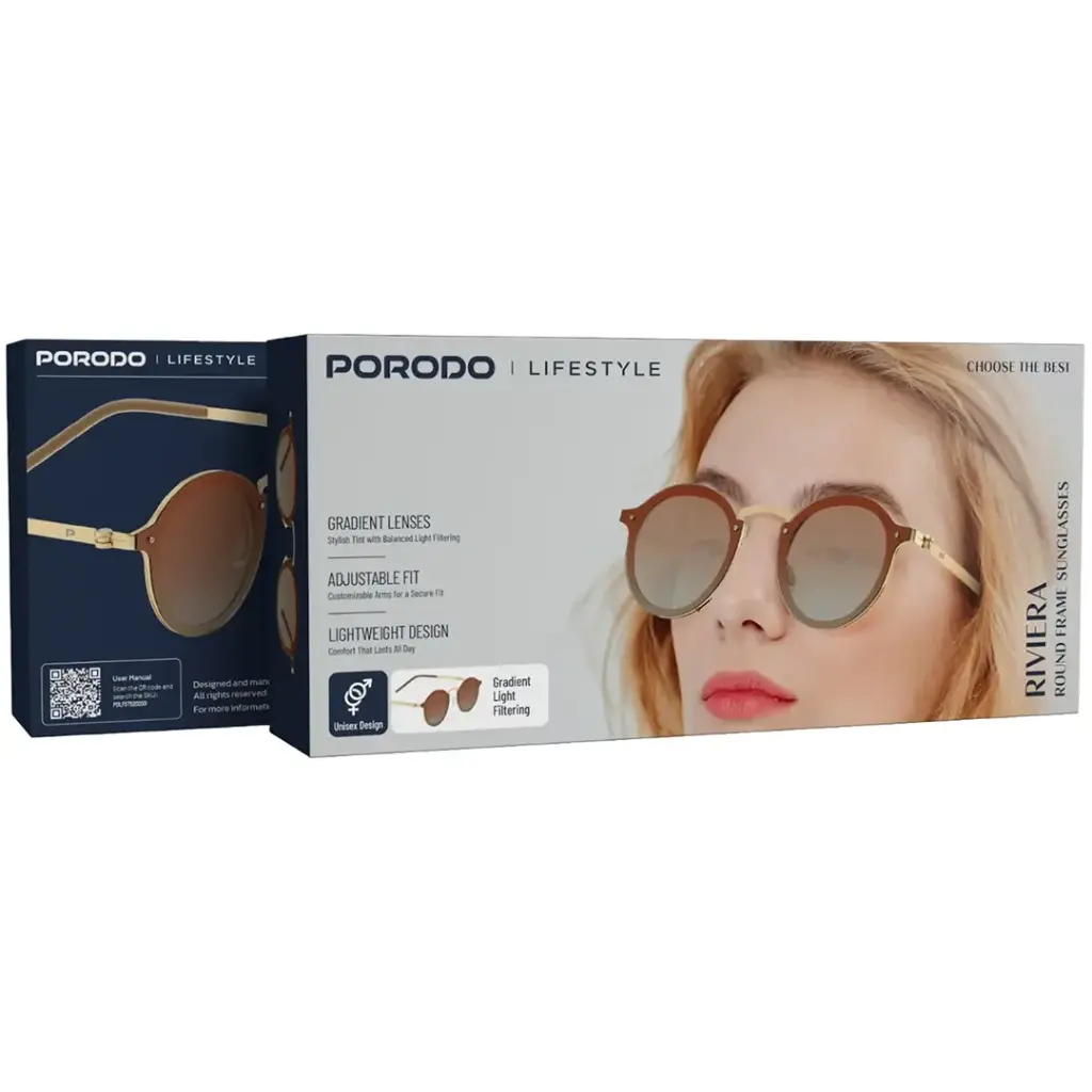 Porodo Riviera Lifestyle Elegant Round Frame Sunglasses With Manual Adjustable Darkness Control