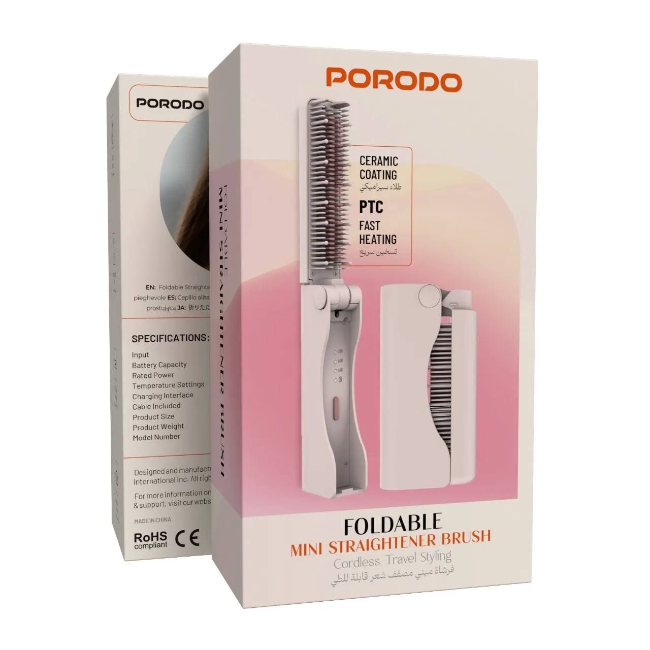 Porodo Lifestyle Rechargeable Mini Electrical Hair Straightener Comb