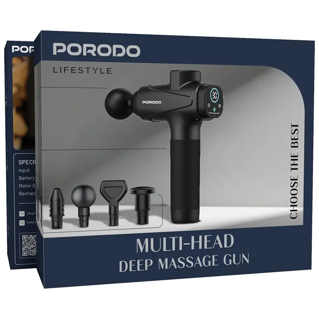 Porodo Lifestyle Multi Head 30 Speed 6 Heads Massager with Touch Display - Black