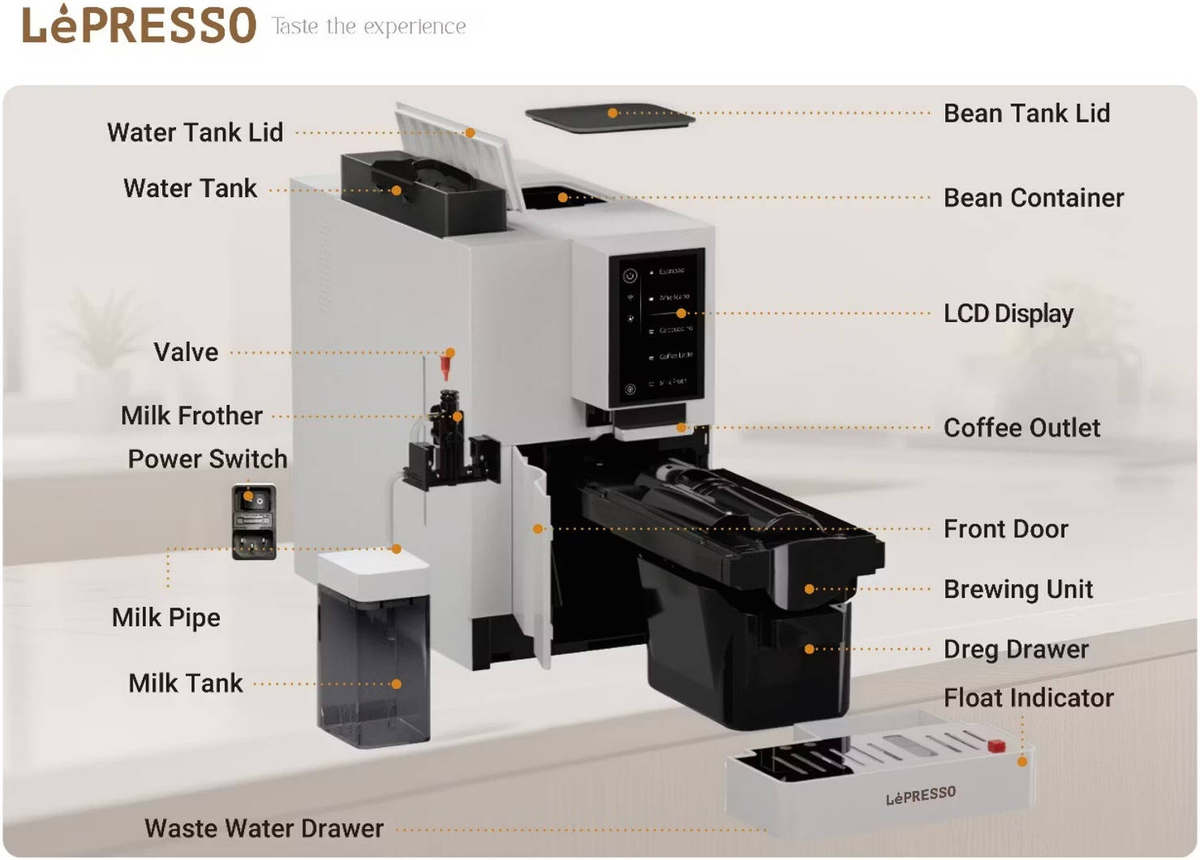 LePresso Brevissimo Automatic Coffee Machine with Mobile App White