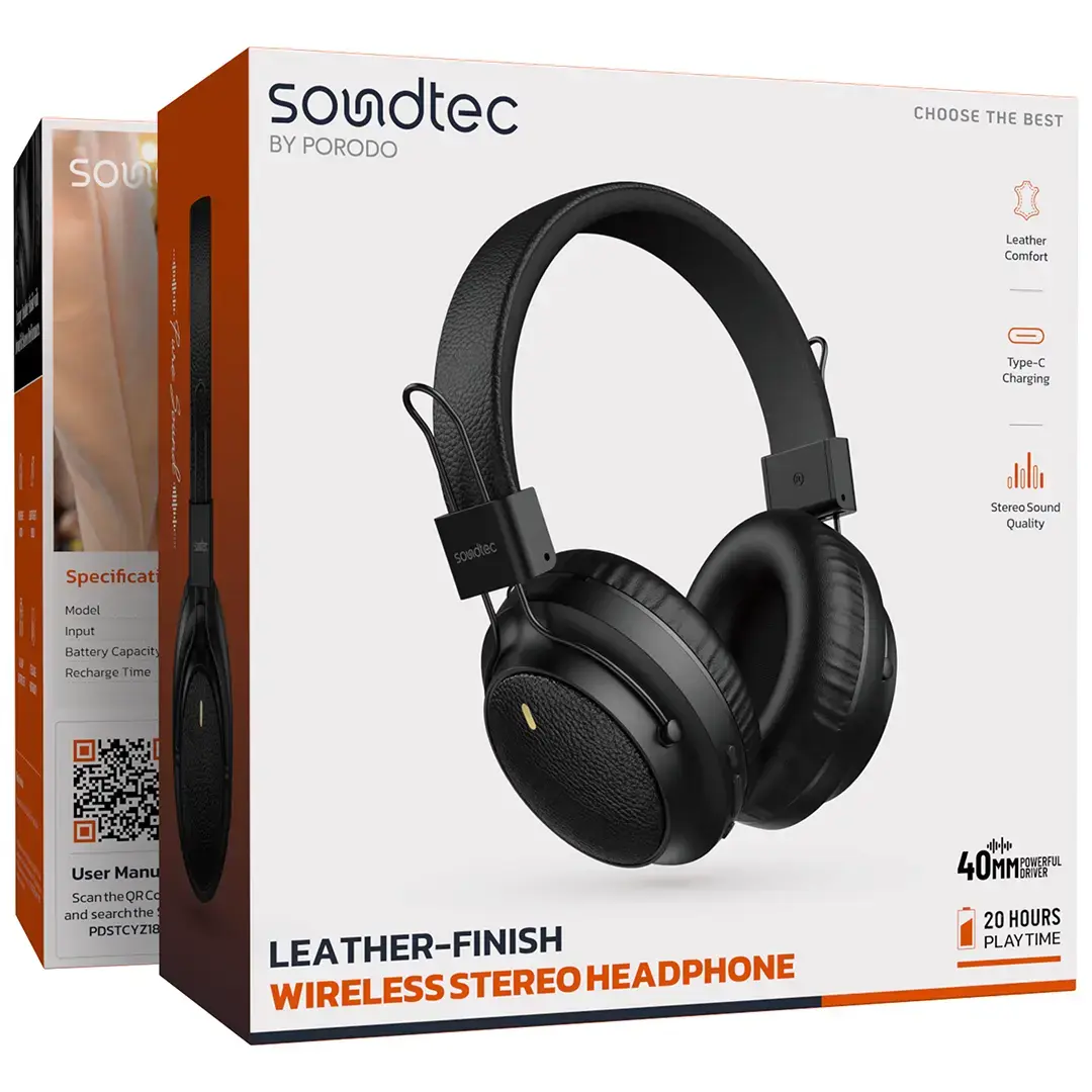 Porodo Soundtec Smooth Touch 400mAh Bluetooth Headphone With Smooth Finish