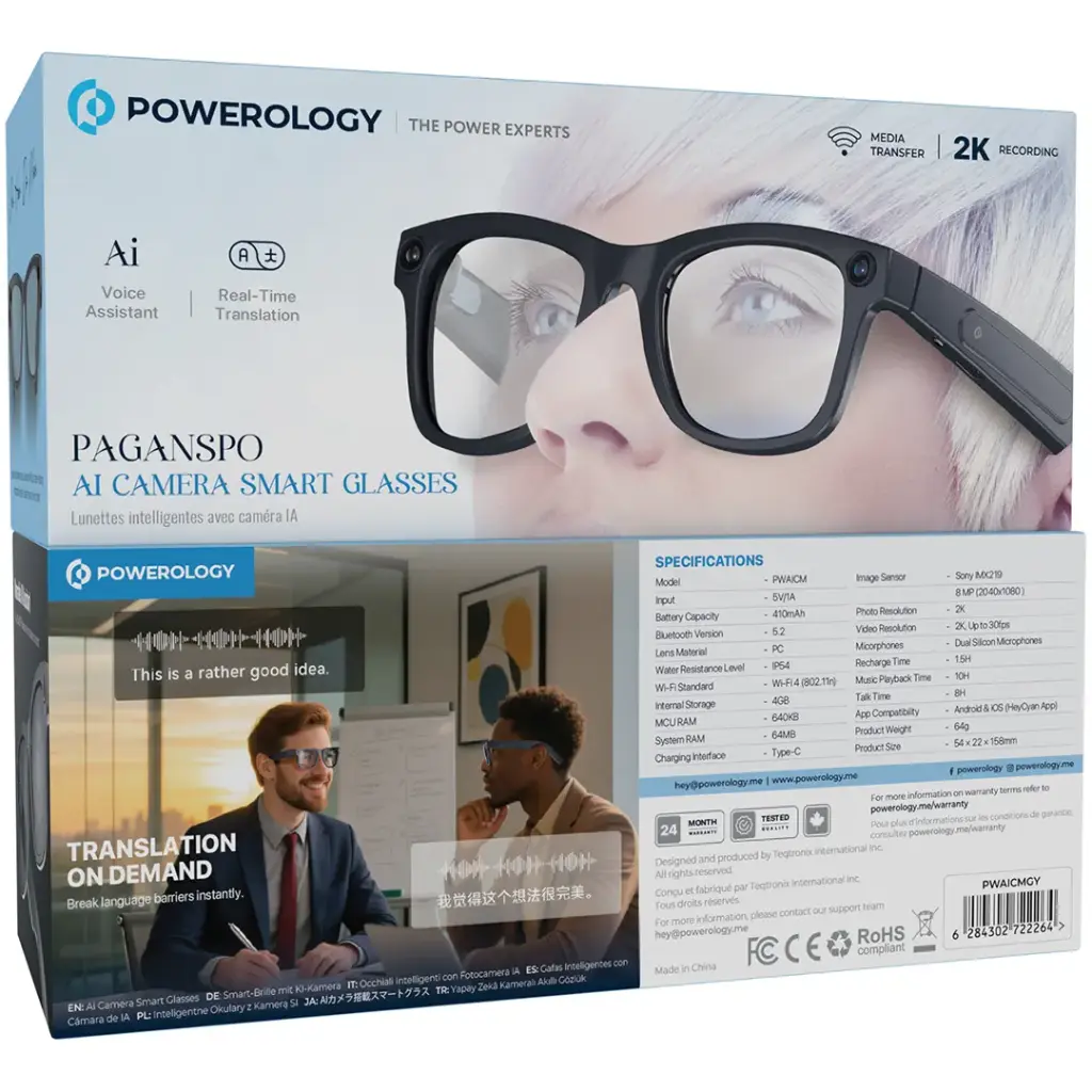 Powerology Paganspo AI Glass with Camera + Audio - Grey