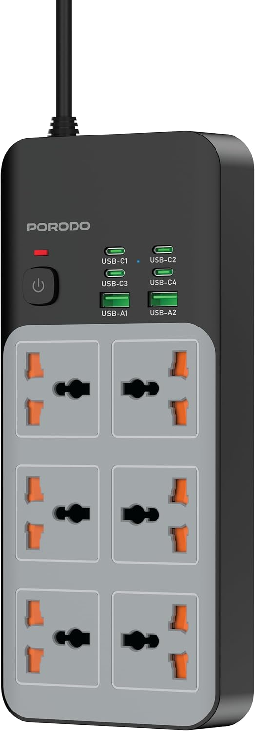 Porodo 6-1 Power Socket with Universal AC Output 4C 3M Length