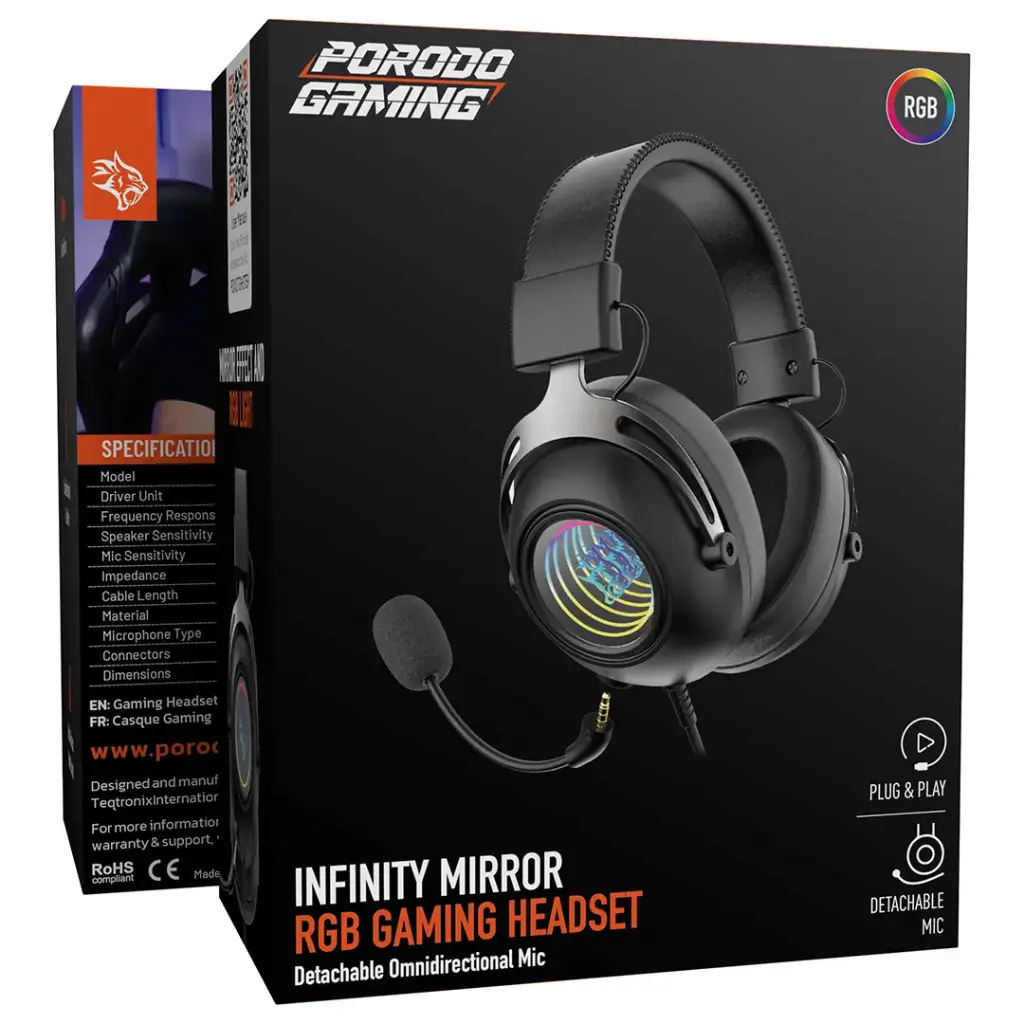Porodo Gaming Infinity Mirror RGB Gaming headphone -Balck