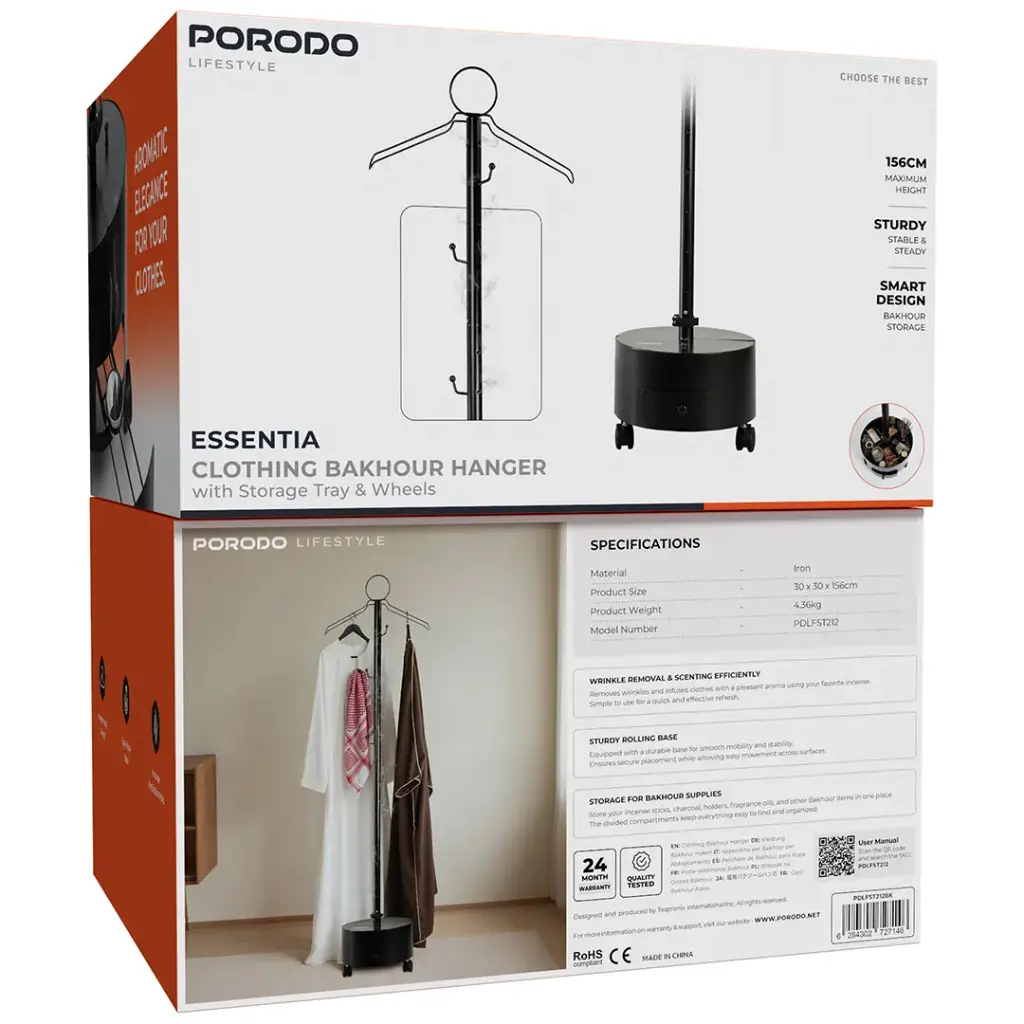 Porodo Lifestyle cloth Hanger with Storage Tray & Wheels