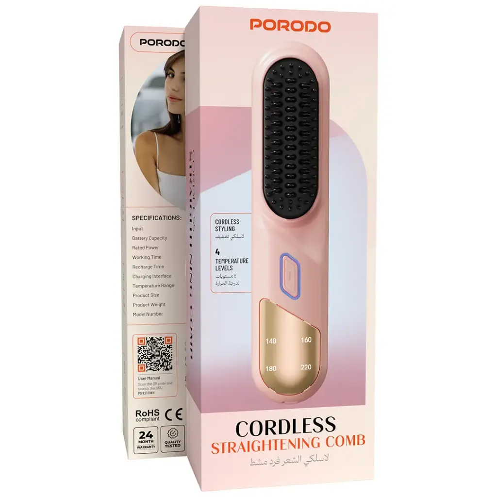 Porodo Lifestyle 4000mah Wirelss Hair StraightenerPink