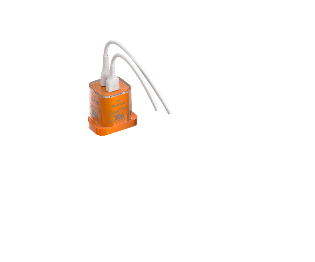 Porodo Tezclarte PD 30W + USB 3.0 GAN Charger With Transparent Shell - Orange