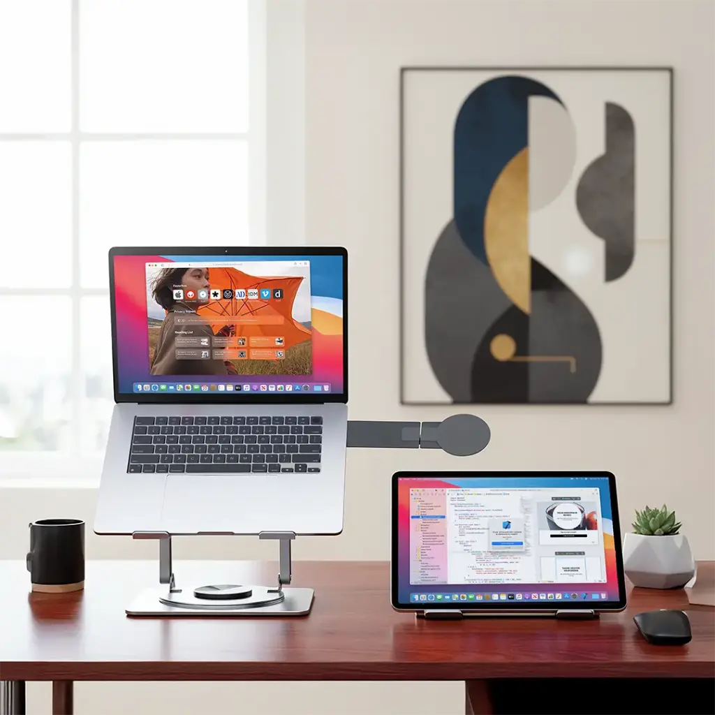 Porodo Foldable Laptop Stand with Magsafe Holder with 360 Rotatable - Dark Grey