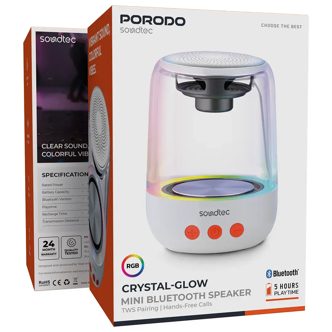 Porodo Soundtec Crystal-Glow RGB Portable Bluetooth Speaker 5W*1 1000mAh