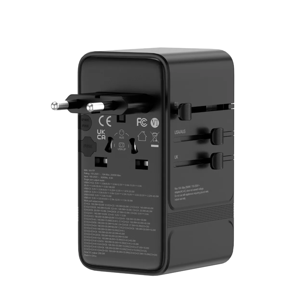 Powerology Spetrova Travel Powerstation PD205w 6x Type-c &1 Usb Gan III Tech - Black