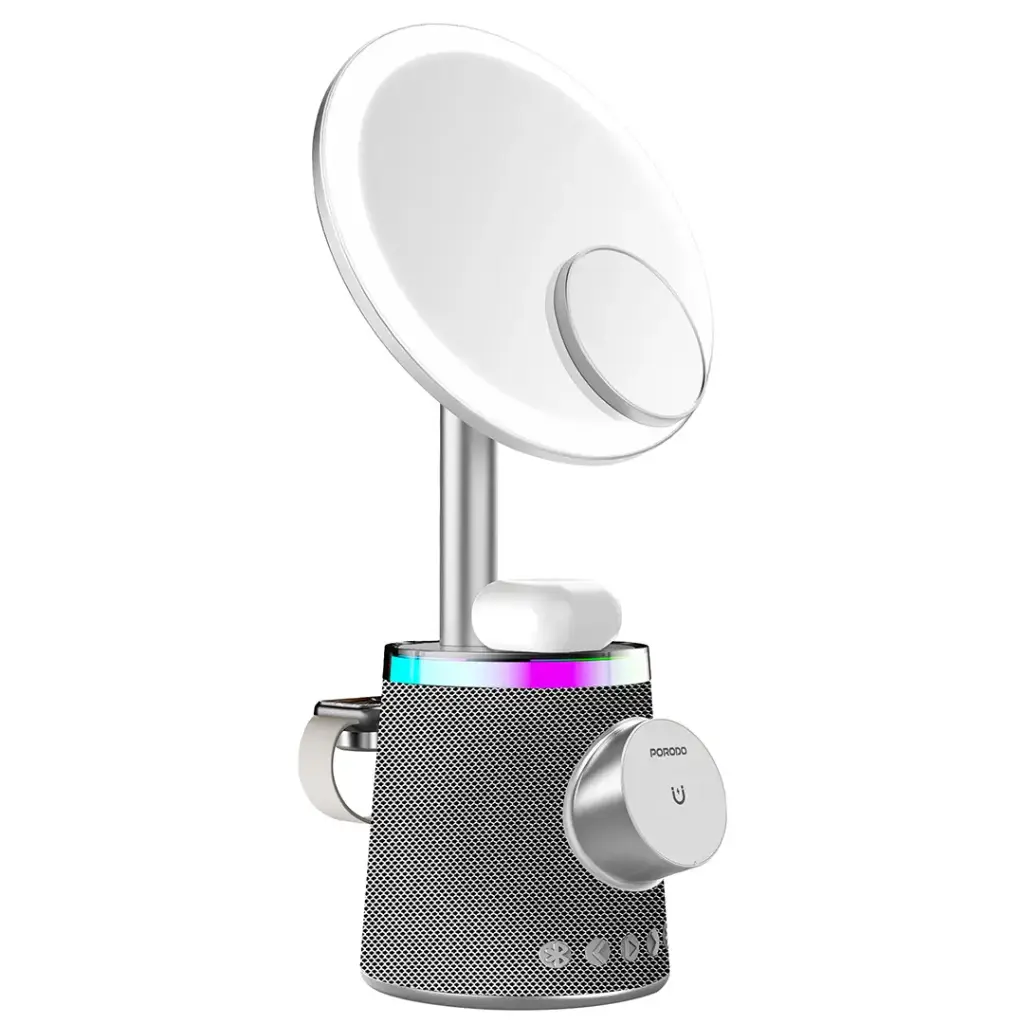 Porodo Lifestyle 15W Zoomed Mirror Magnetic Wireless Charger with Speaker & Adjustable