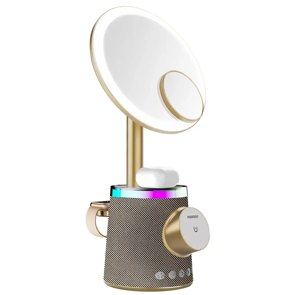 Porodo Lifestyle 15W Zoomed Mirror Magnetic Wireless Charger with Speaker & Adjustable