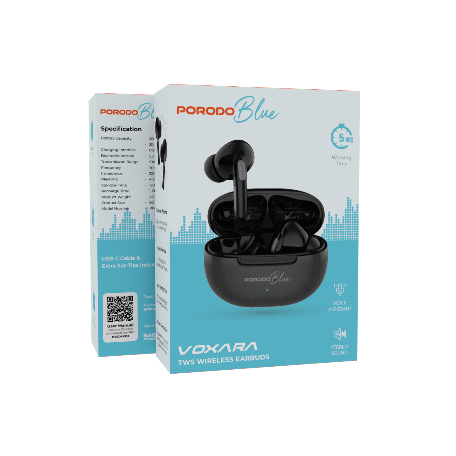 Porodo Blue Tws with 5H Battery Life & BT 5.4 - Black