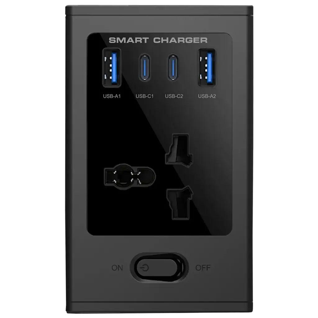 Porodo Cube Power Socket with Universal 4x Ac plugs with 2C GAN 30W - Black