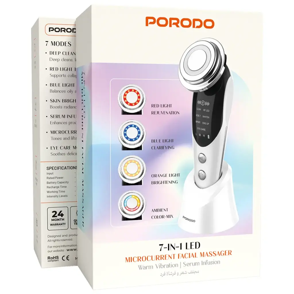 Porodo 7 in 1 Multifunction Beauty Facial massager- White