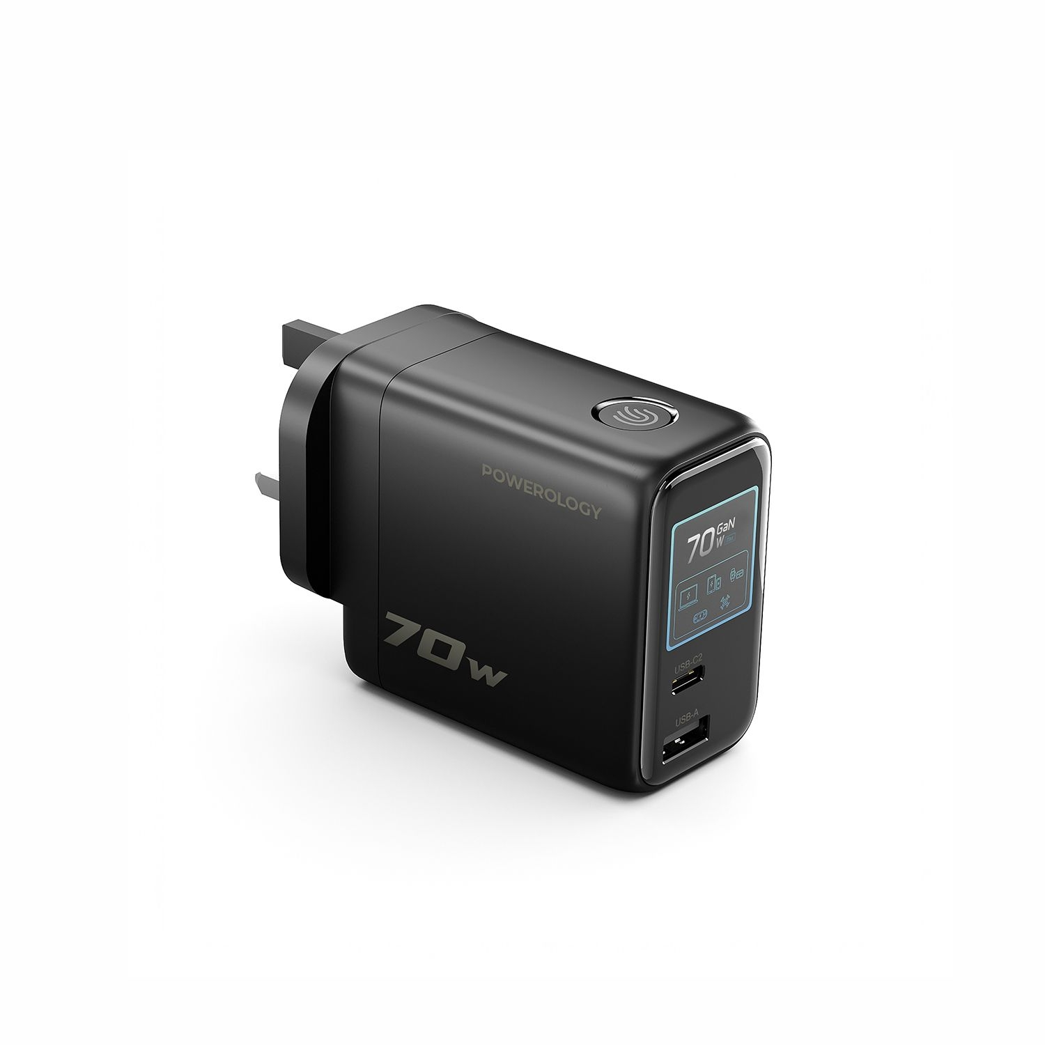 Powerology 70W TFT Adaptor with Retractable Cable 1C & 1A - Black