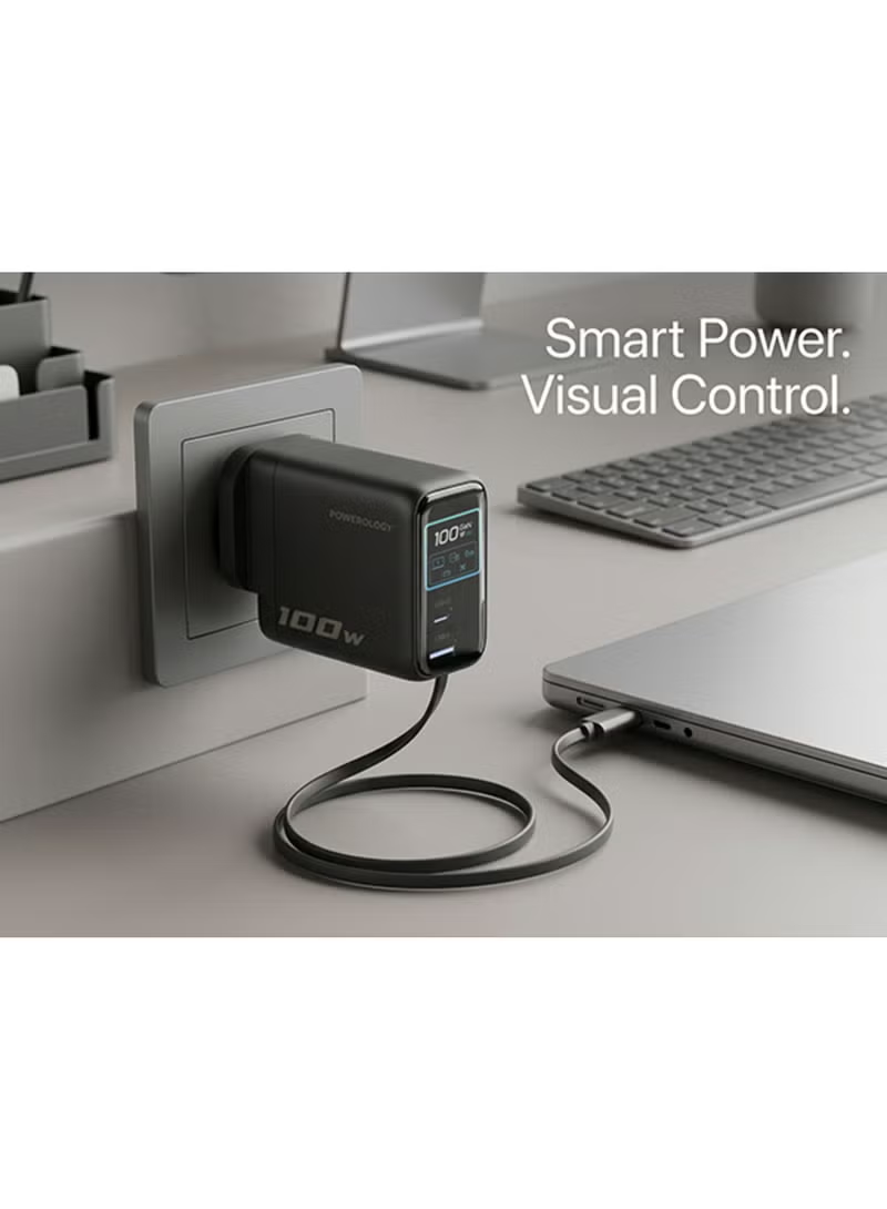 Powerology 100W TFT Adaptor with Retractable Cable 1C & 1A
