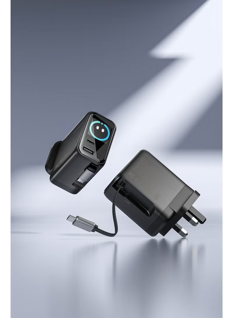 Powerology 100W TFT Adaptor with Retractable Cable 1C & 1A