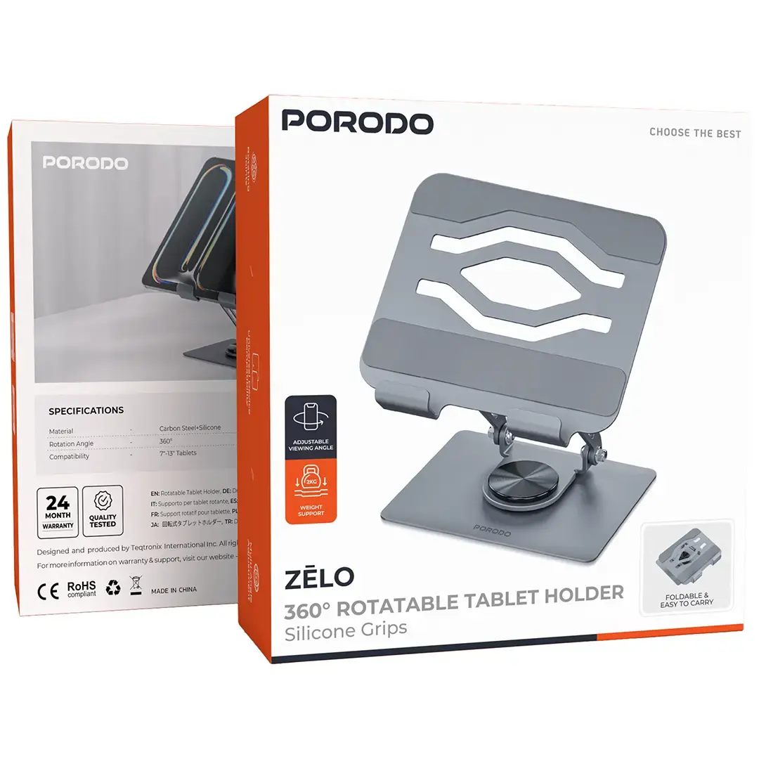 Porodo Zelo 360 Degree Rotatable Tablet Holder - Grey