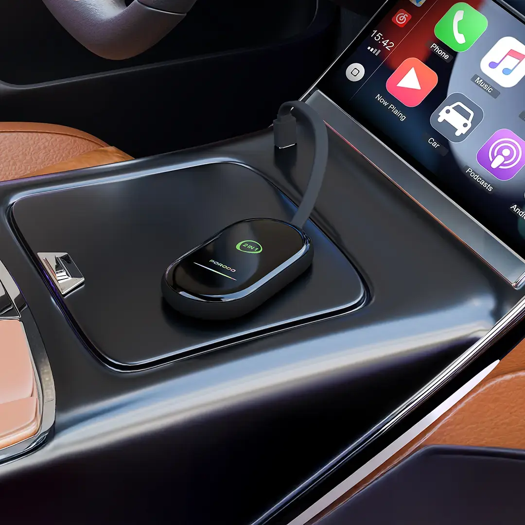 Porodo Play-X 2 in1 Wireless Android Carplay Adaptor with Wi-Fi and Bluetooth Connectivity - Black