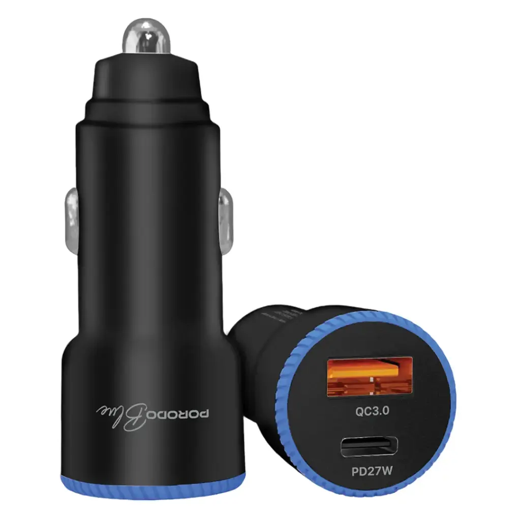 Porodo Blue Graz PD+QC 45W USB A+C Car Charger - Black