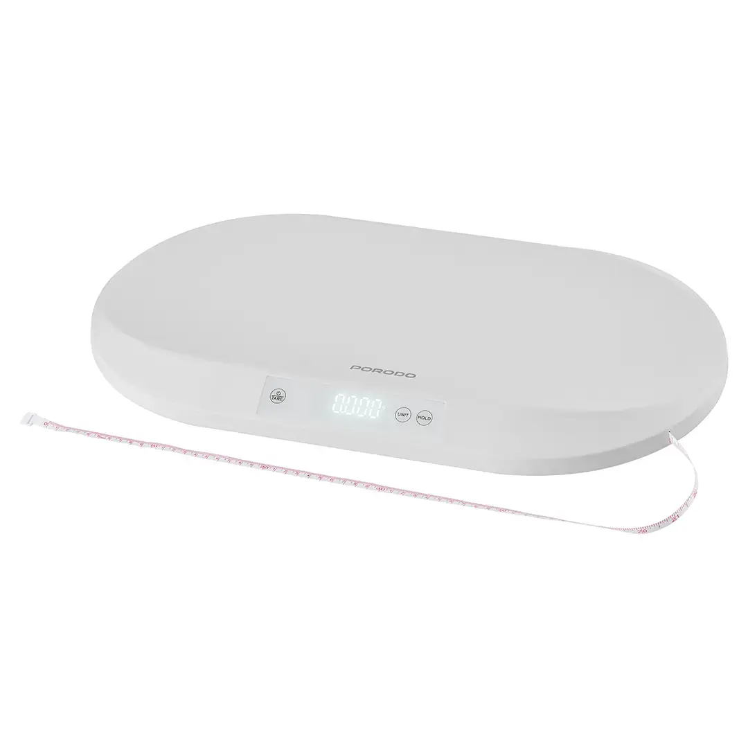 Porodo Mini Measure Lifestyle Electronic Digital Baby Scale with measuring tape - White