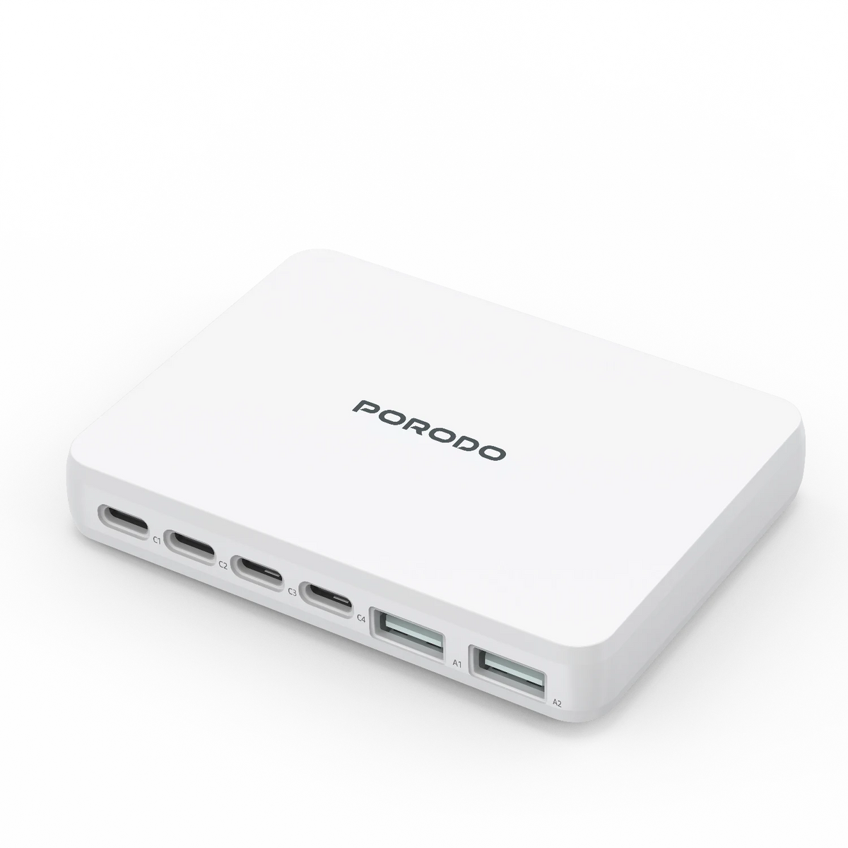 Porodo Unique 100W 4 Type C 2 USB A GaN Wall Charger with UK Plug - White