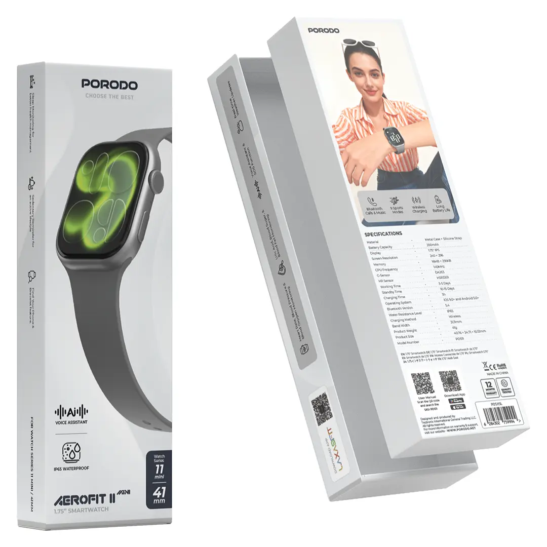 Porodo AeroFit II Smartwatch Series 11 Mini 41mm with silicone Strap PDS11