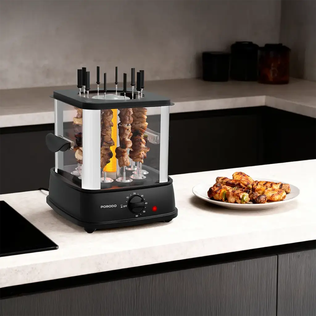 Porodo Lifestyle Grilljet Electric Rotisserie Kebab Grill with Timer- Black