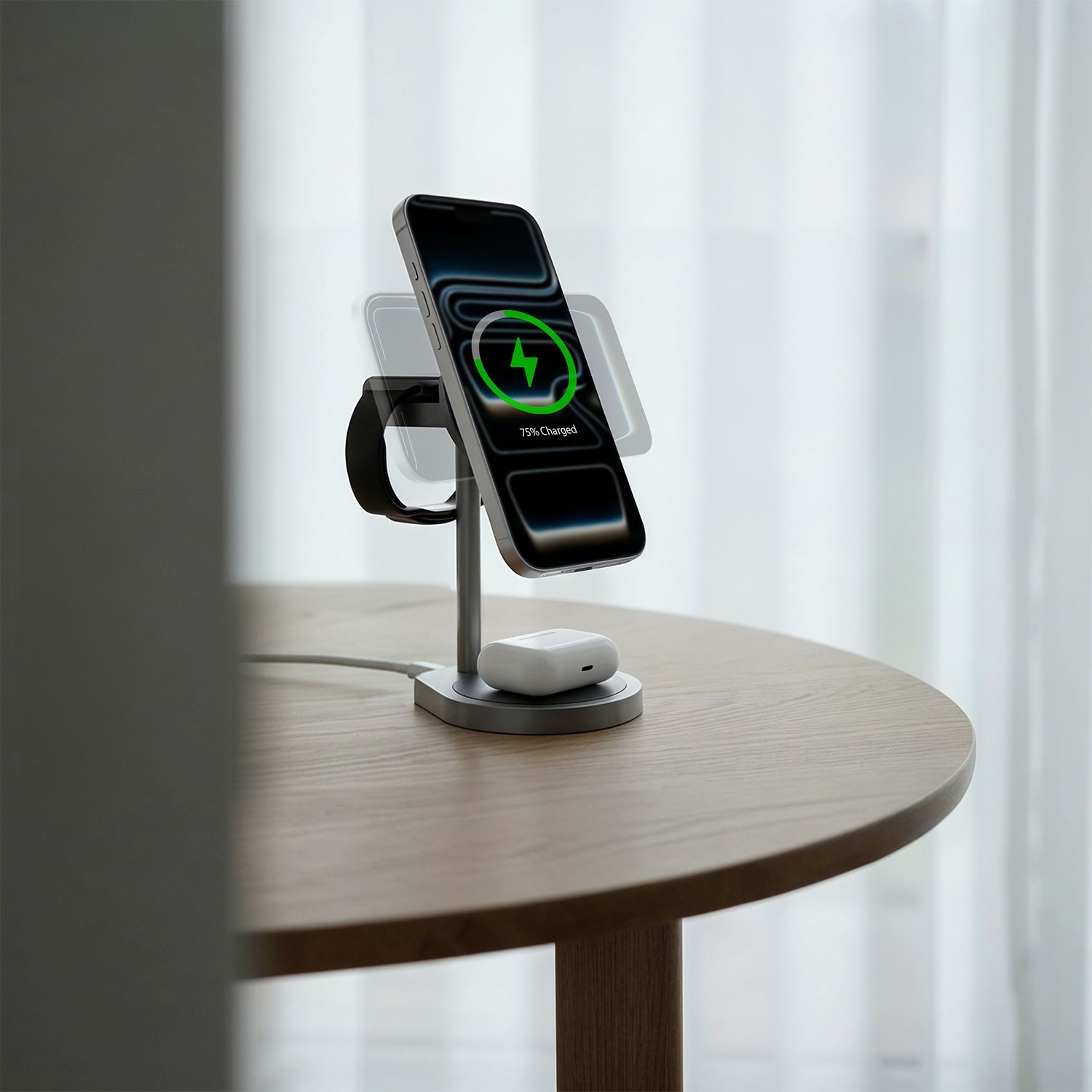 Powerology Eifel QI2.2 25W 3 in 1 Zinc Alloy Wireless Charger - Grey
