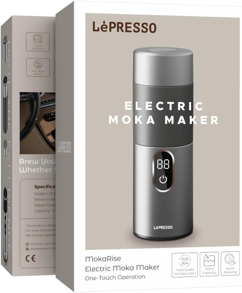 LePresso MokaRise Electric Moka Maker (Car+Home Plug) - Silver
