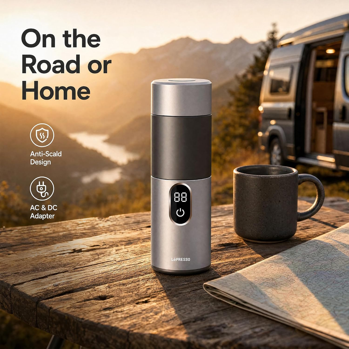 LePresso MokaRise Electric Moka Maker (Car+Home Plug) - Silver