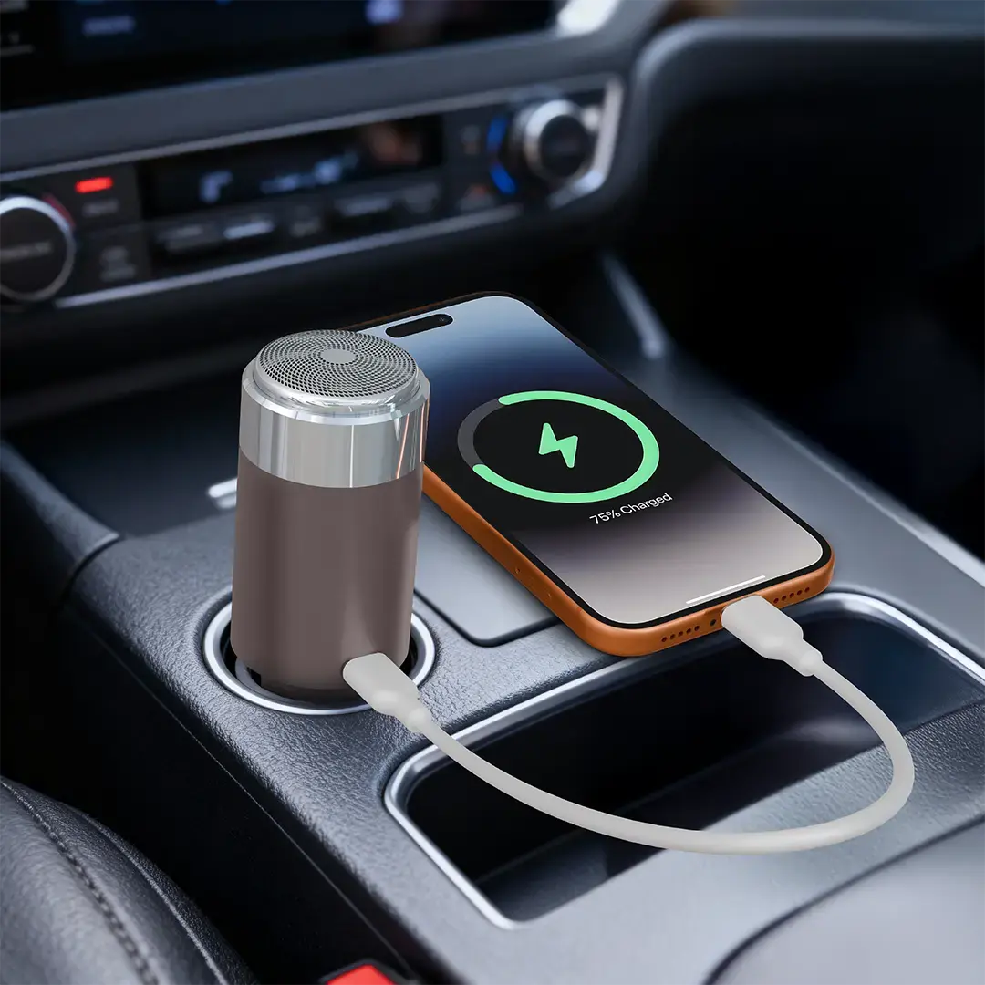 Porodo Shave N Drive PD 30W Car Charger With Shaver - Mettalic Brown