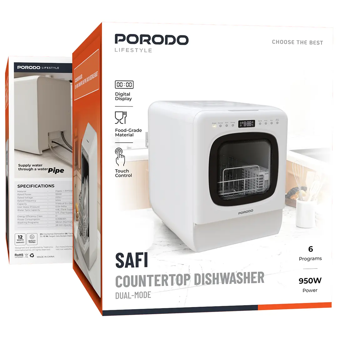 Porodo Lisfestyle Safi Dual Mode Countertop Dishwasher with 6 programs White