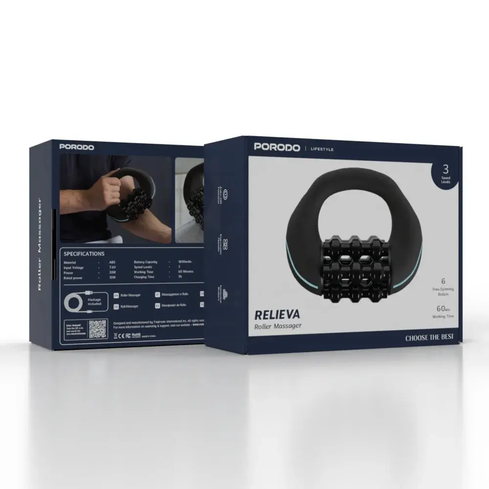 Porodo RELIEVA Lifestyle Roller Massager With 3 Speed Rotation- Black
